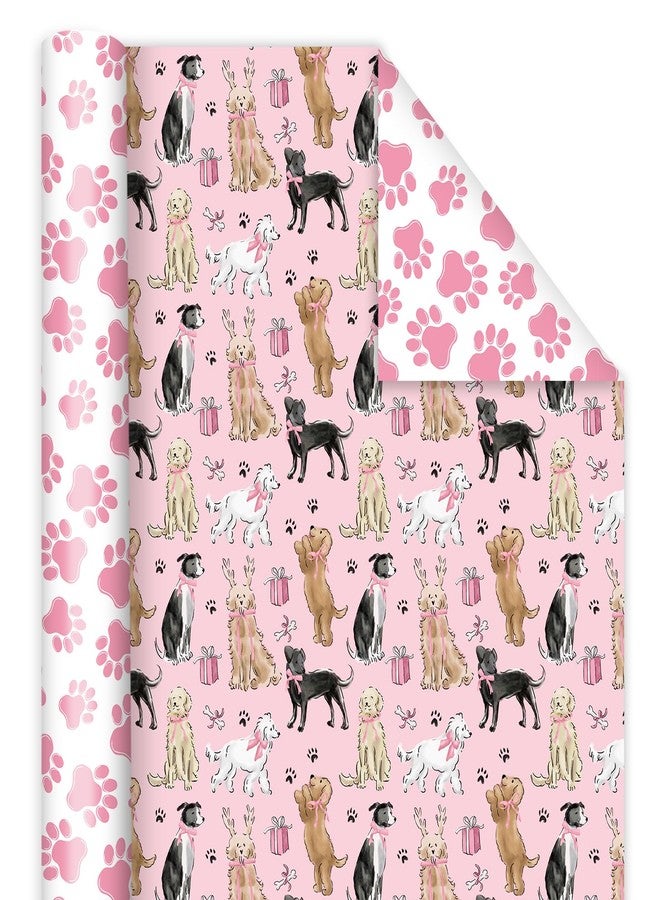 FYSUIMU Cute Dog with Bow Wrapping Paper -Mini Roll- 17 In x 32.8 Ft Puppy Dog Paw Print Double Sided Gift Wrap Paper for Holiday Birthday Baby Shower Party - Image 2